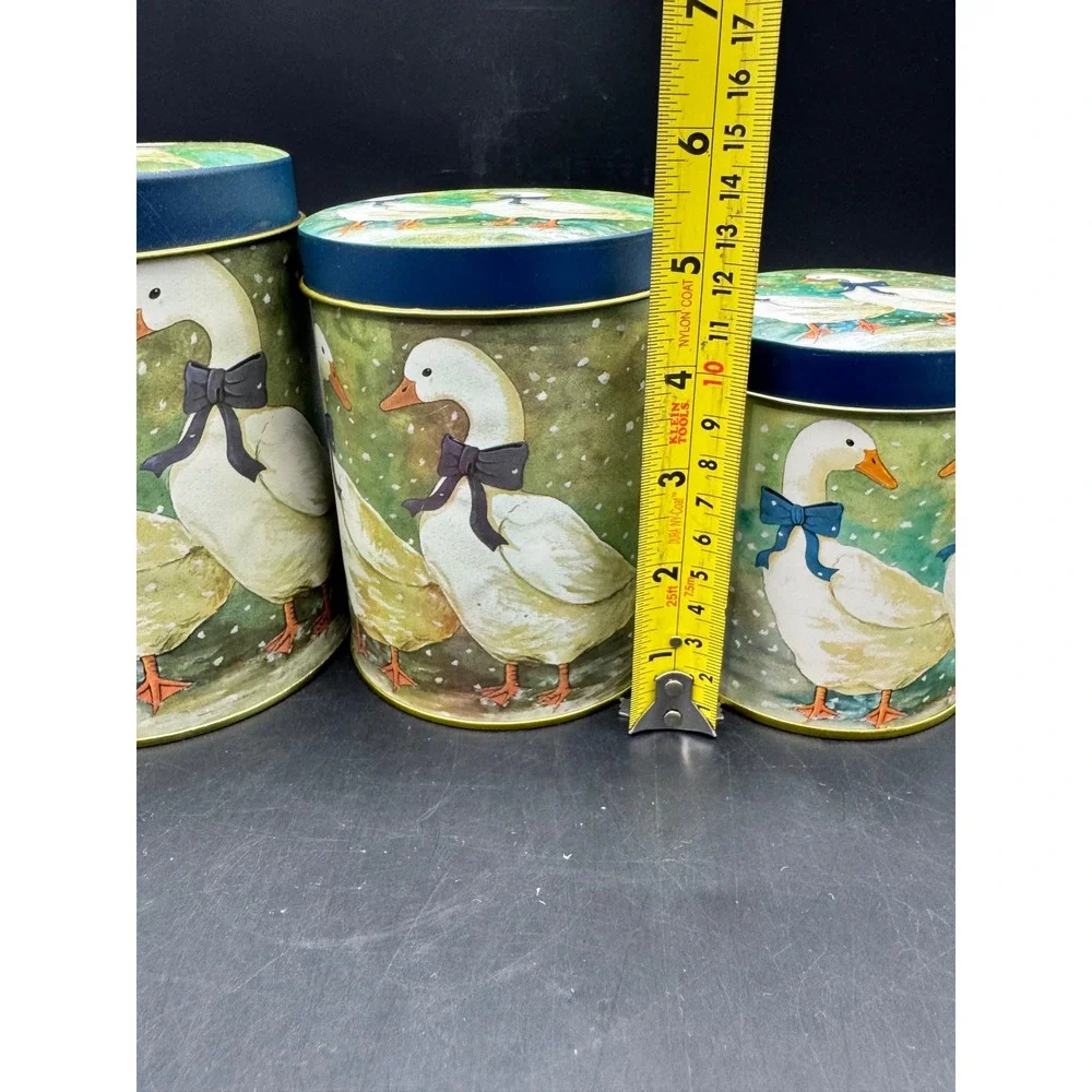 Set of 3 Goose Nesting Canisters Kitchen Storage Tins Blue Lids Farmhouse New